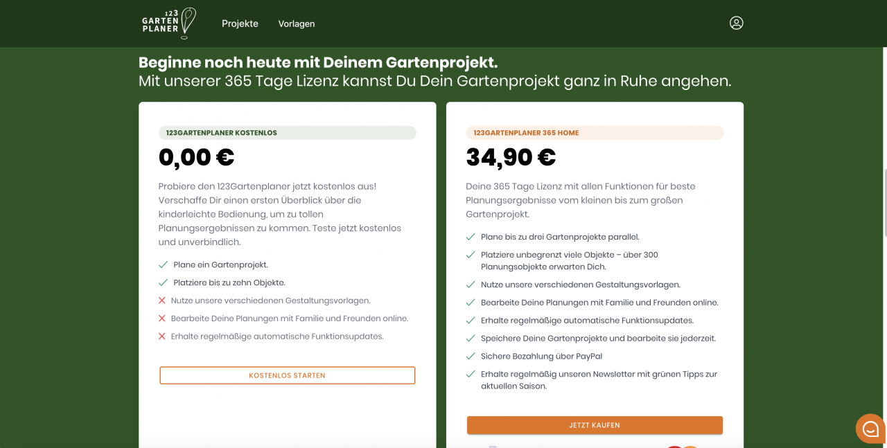 Hier sind die Preise des 123Gartenplaner zu sehen